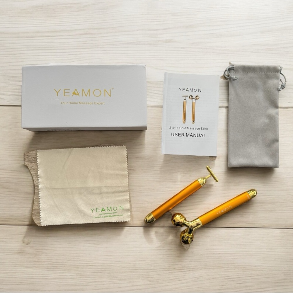 Yeamon 2-in-1 Facial Massager Golden Facial Shaper Skin Care Tool Battery NIB